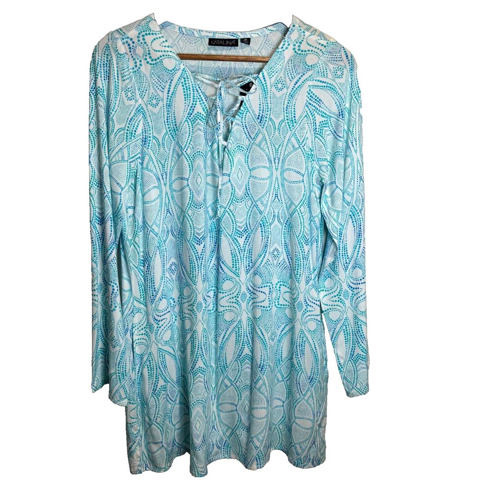 Catalina Blue Swim Cover Tie Front Tunic Top Size Medium NWT Beachy